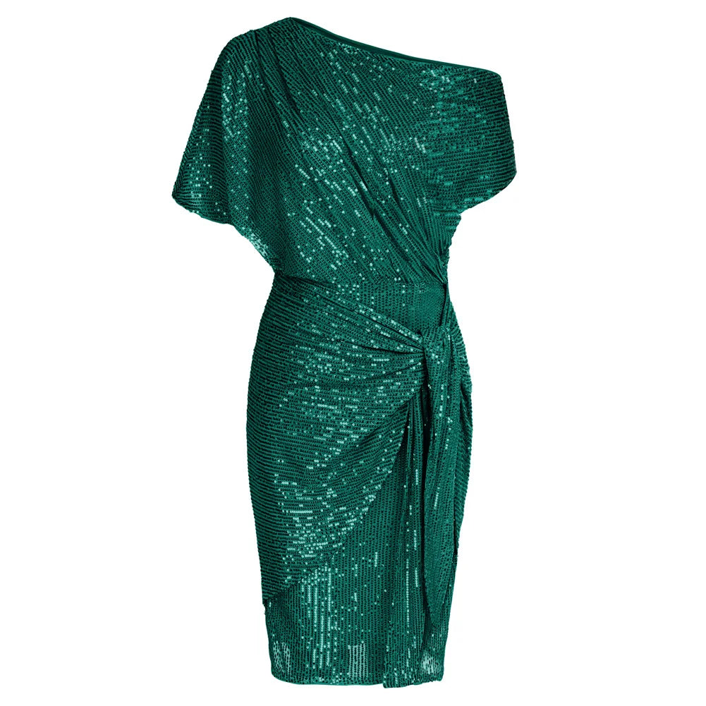 👑 QUEEN SEQUINS ASYMÉTRIQUE — ROBE BODYCON UNE ÉPAULE