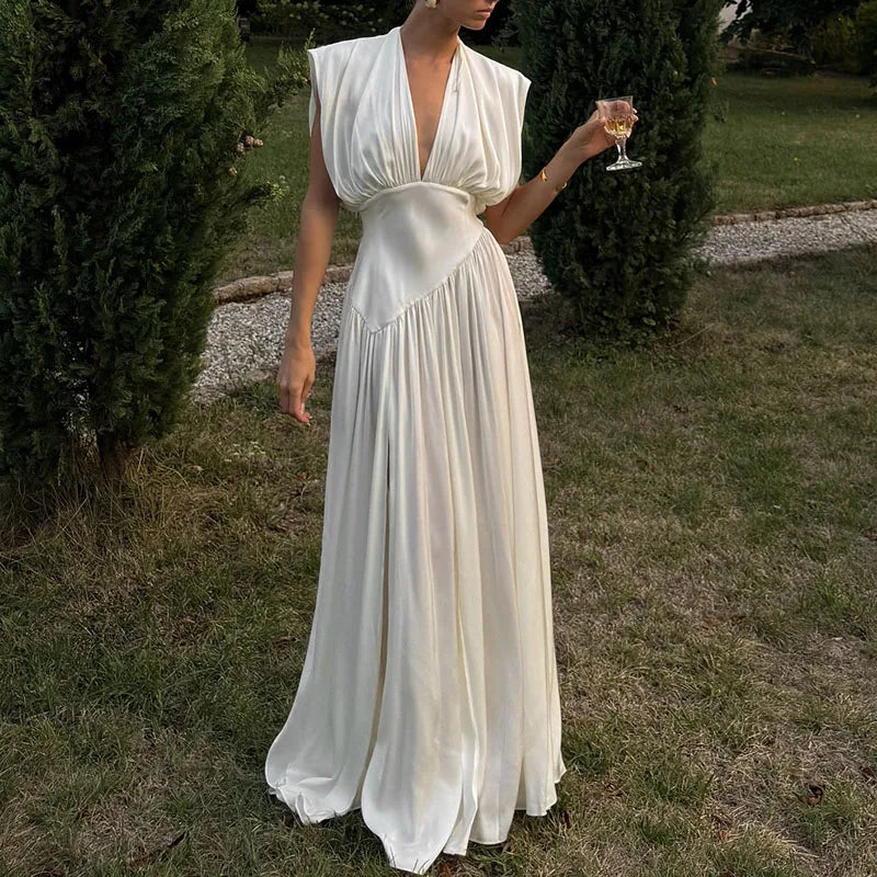 👑 QUEEN BROCADE V — ROBE SANS MANCHES BROCARD COL V AJOURÉ COUTURE