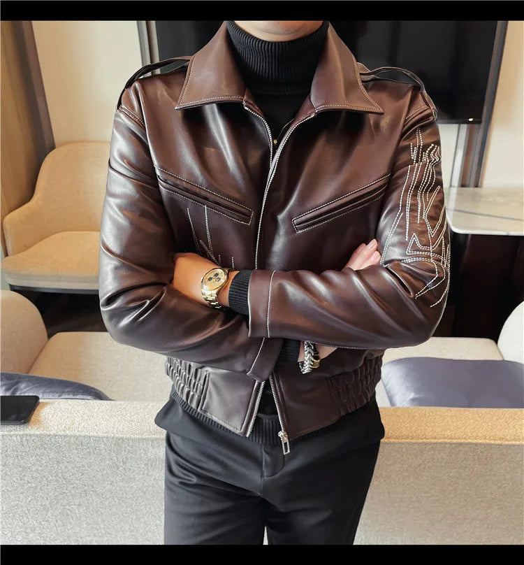 👑 KING EMBROIDERED LEATHER JACKET — VESTE CUIR BRODÉE PREMIUM HOMME