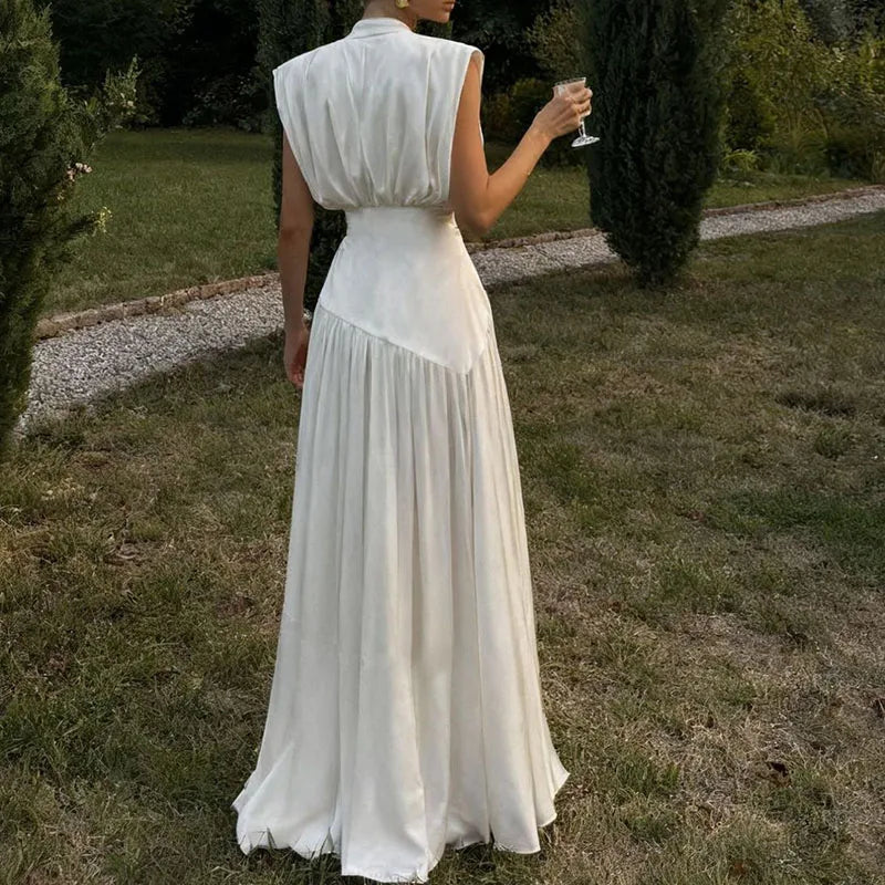 👑 QUEEN BROCADE V — ROBE SANS MANCHES BROCARD COL V AJOURÉ COUTURE