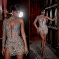 👑 QUEEN CRYSTAL ILLUSION — ROBE DE SOIRÉE PRINCESSE UNE ÉPAULE & FENTE COUTURE