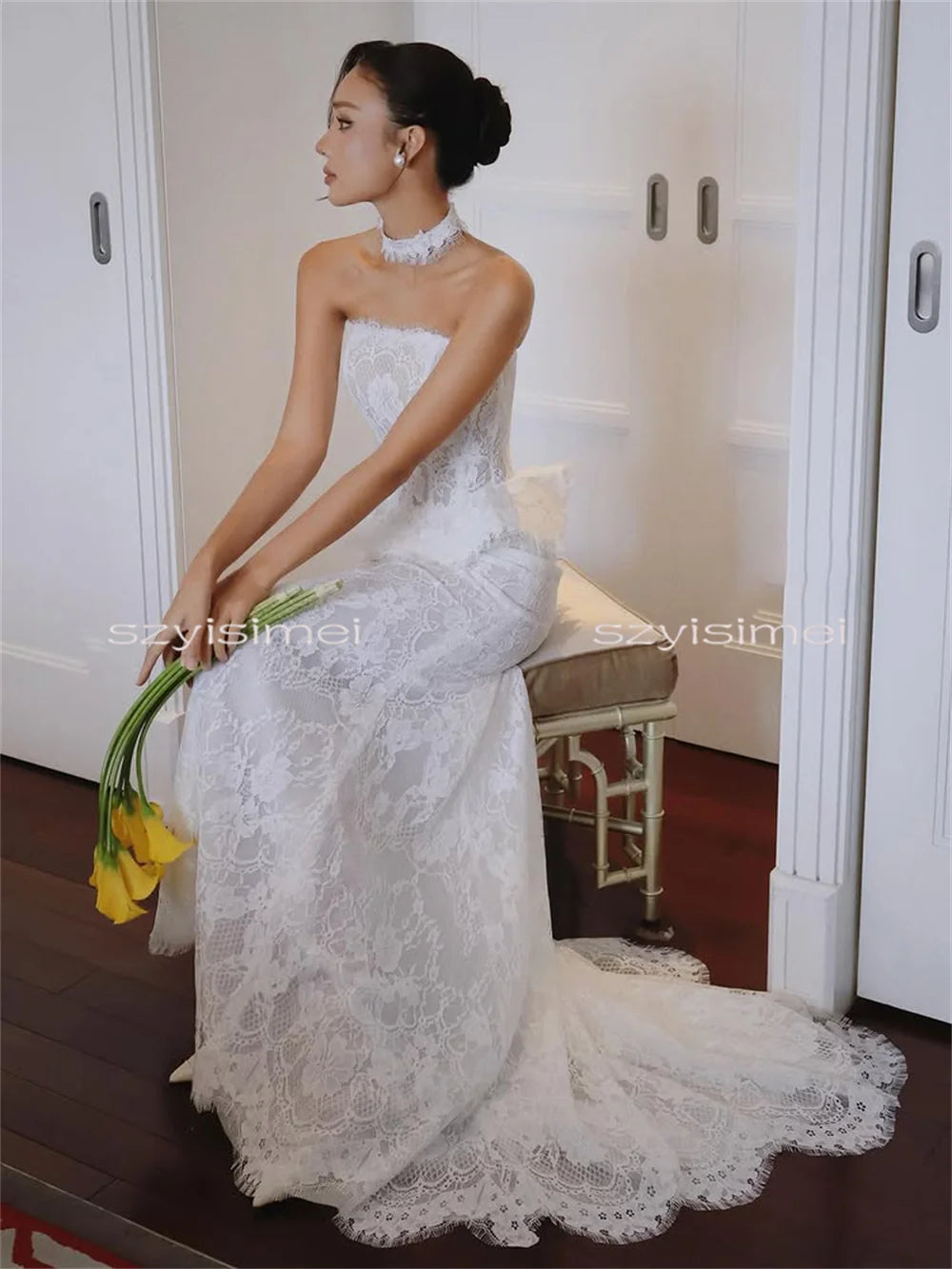 👑 QUEEN BRIDAL LACE GOWN — ROBE DE MARIÉE DENTELLE A-LINE CORSET DOS NU SIGNATURE