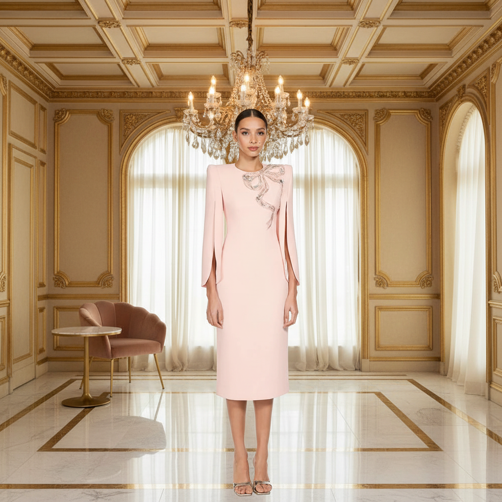 👑 QUEEN CRISTAUX COL ROND — ROBE LONGUE SOIRÉE