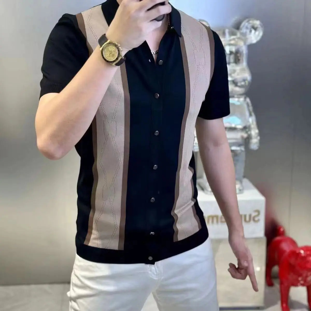 👑 KING COLORBLOCK SHIRT — CHEMISE SLIM FIT BICOLORE MANCHES COURTES BUSINESS