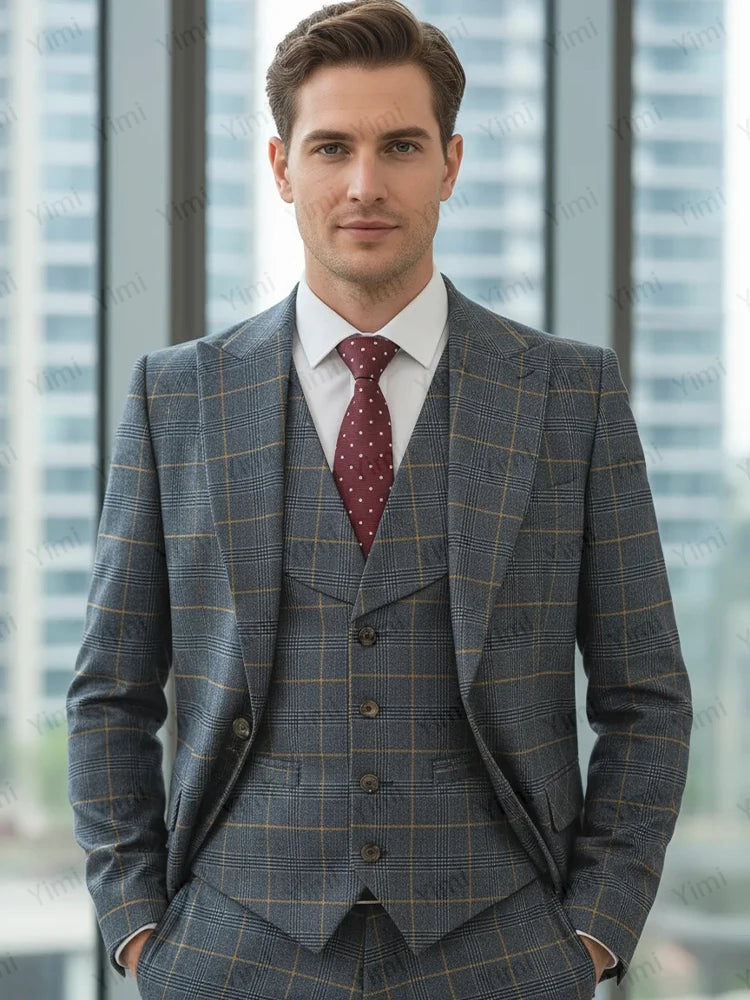👑 KING PRESTIGE SUIT — COSTUME 3 PIÈCES REVERS POINTUS MARIAGE & GALA