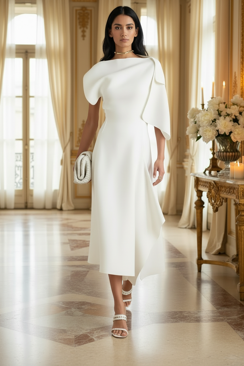 👑 QUEEN ASYMMETRY — ROBE JERSEY COL BATEAU ASYMÉTRIQUE