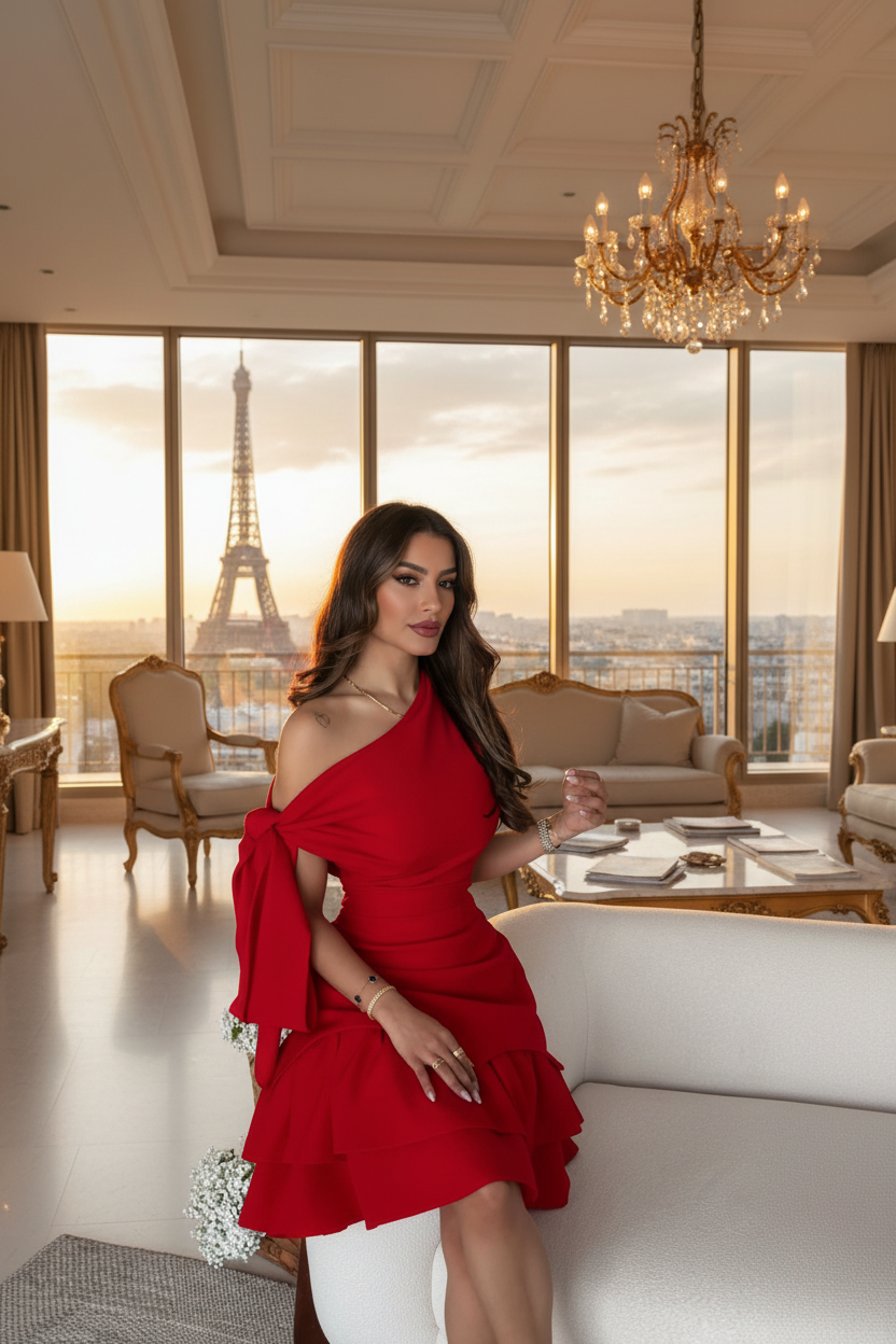 👑 QUEEN ROUGE — UNE ÉPAULE BODYCON SEQUINS