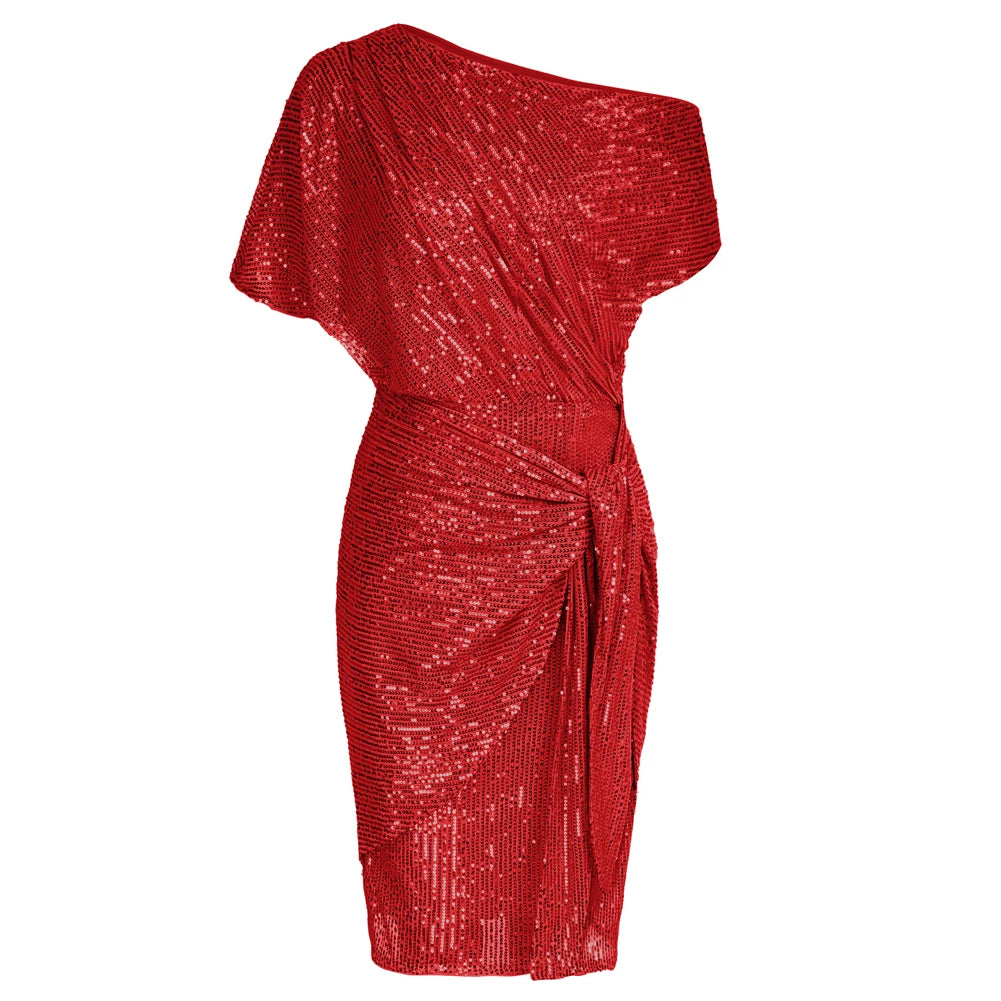 👑 QUEEN SEQUINS ASYMÉTRIQUE — ROBE BODYCON UNE ÉPAULE