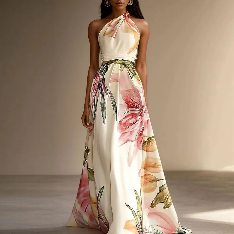 👑 QUEEN FLORAL ASYMÉTRIQUE — ROBE MAXI ÉPAULE DÉNUDÉE RUNWAY EDITION