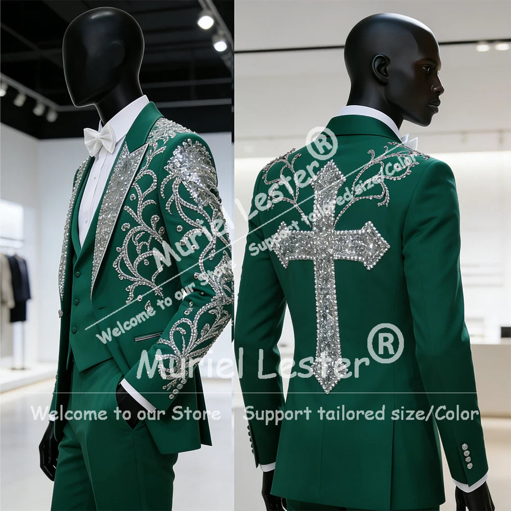 👑 KING VELVET EMBROIDERED SUIT — COSTUME 2 PIÈCES MARIAGE COUTURE