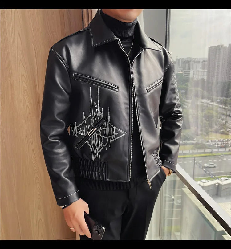 👑 KING EMBROIDERED LEATHER JACKET — VESTE CUIR BRODÉE PREMIUM HOMME