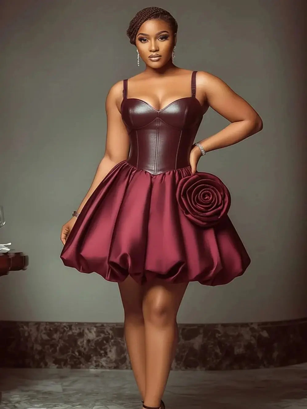 👑 QUEEN CORSET BUBBLE ROSE 3D — ROBE MINI RUNWAY EDITION