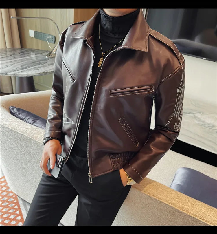 👑 KING EMBROIDERED LEATHER JACKET — VESTE CUIR BRODÉE PREMIUM HOMME