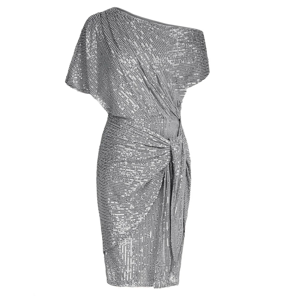👑 QUEEN SEQUINS ASYMÉTRIQUE — ROBE BODYCON UNE ÉPAULE