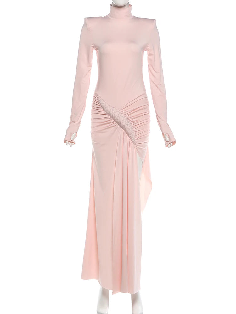 👑 QUEEN COL ROULÉ FRUCHÉ — ROBE LONGUE COL ROULÉ & RUCHÉS SIGNATURE