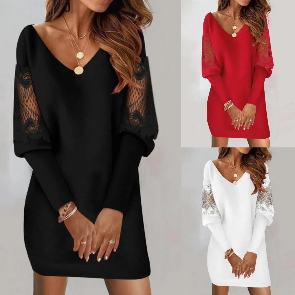 👑 Queen Dentelle Manches – Robe Bureau & Soirée