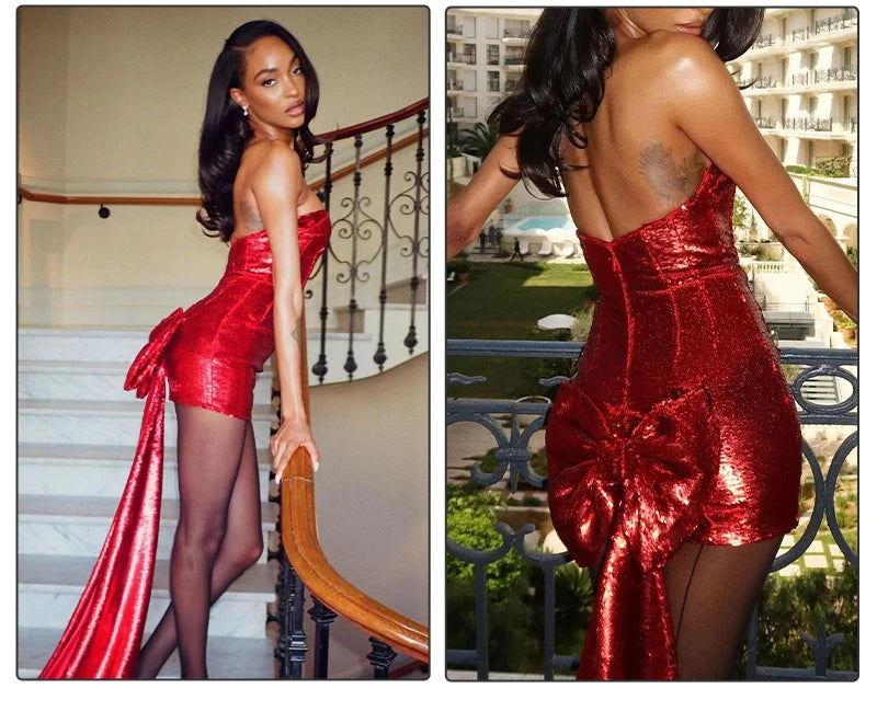 👑 QUEEN BOW SEQUINS — ROBE BUSTIER PAILLETTES NŒUD