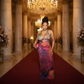 👑 Queen Imprimé Maxi – Robe Halter Dos Nu | Runway Edition