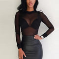 👑 QUEEN MESH TURTLENECK TOP — HAUT TRANSPARENT COL ROULÉ MAILLE SLIM MANCHES LONGUES
