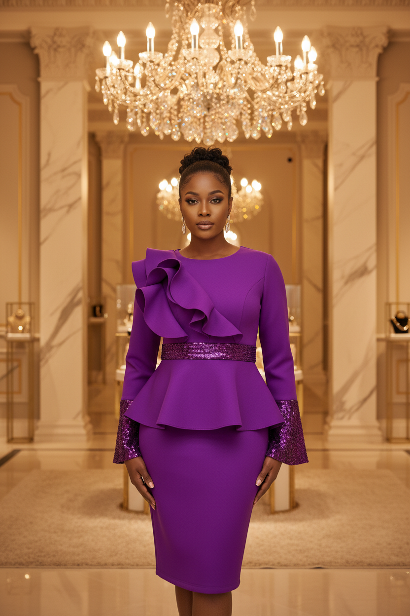 👑 Queen Sequins Manches – Robe Cérémonie