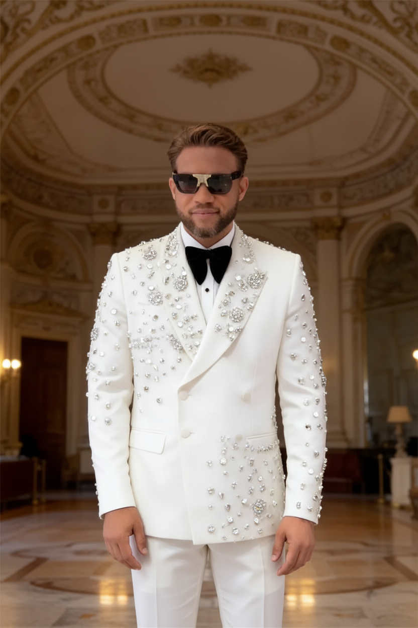 👑 KING TUXEDO PERLES ARGENT — 2 PIÈCES SUR MESURE RUNWAY EDITION