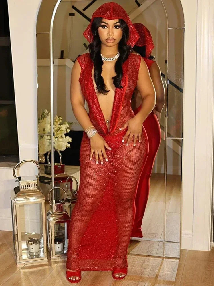 👑 QUEEN SEQUIN DRESS — ROBE LONGUE SEQUINS COL V PROFOND