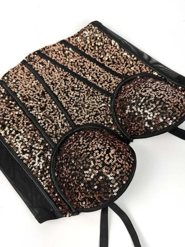 👑 Queen Corset Sequins – Top Scène & Soirée