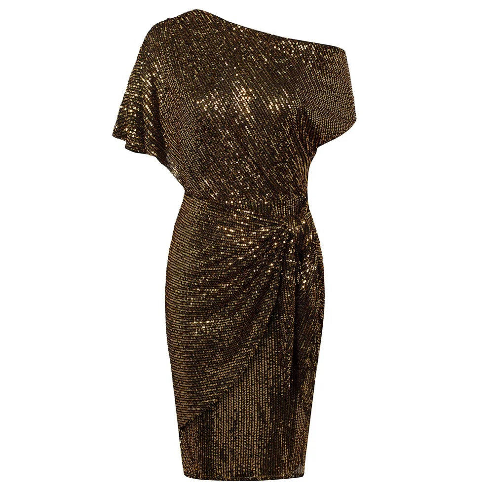 👑 QUEEN SEQUINS ASYMÉTRIQUE — ROBE BODYCON UNE ÉPAULE