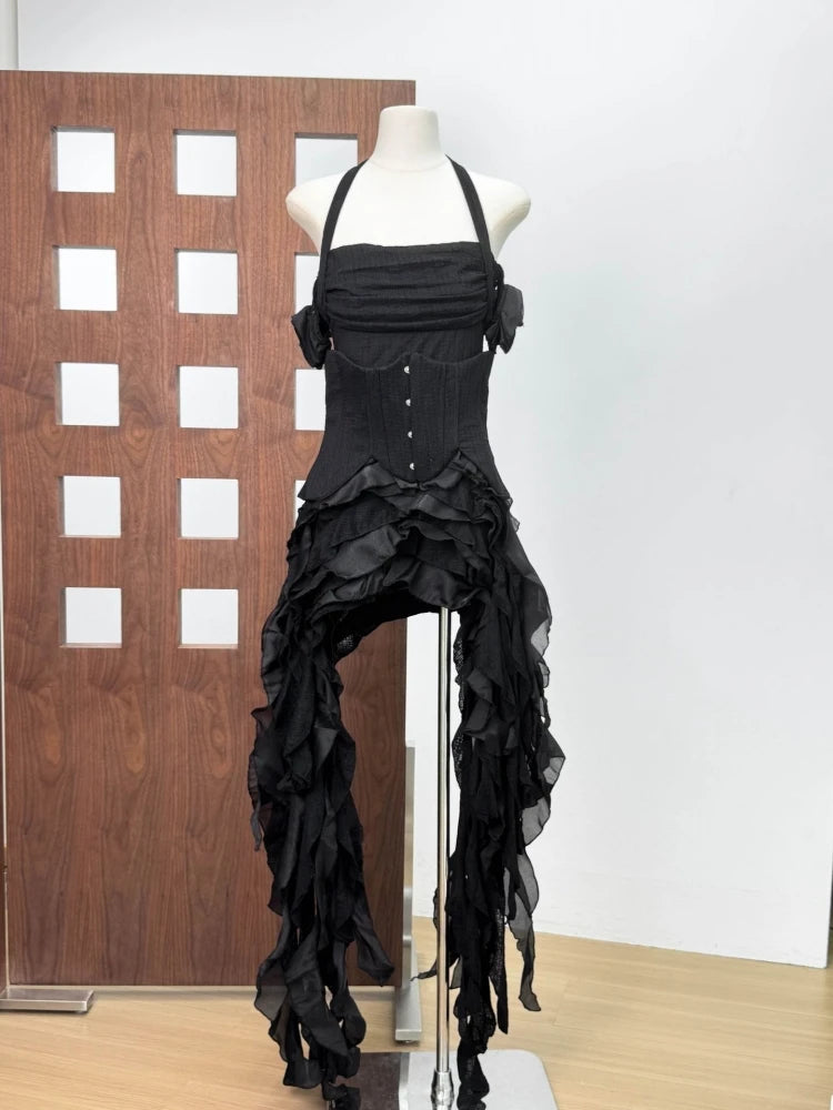 👑 QUEEN TRIO — ENSEMBLE MODULAIRE 3 PIÈCES CORSET & ROBE À VOLANTS SIGNATURE