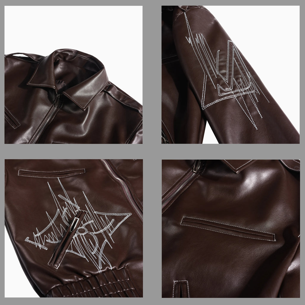 👑 KING EMBROIDERED LEATHER JACKET — VESTE CUIR BRODÉE PREMIUM HOMME