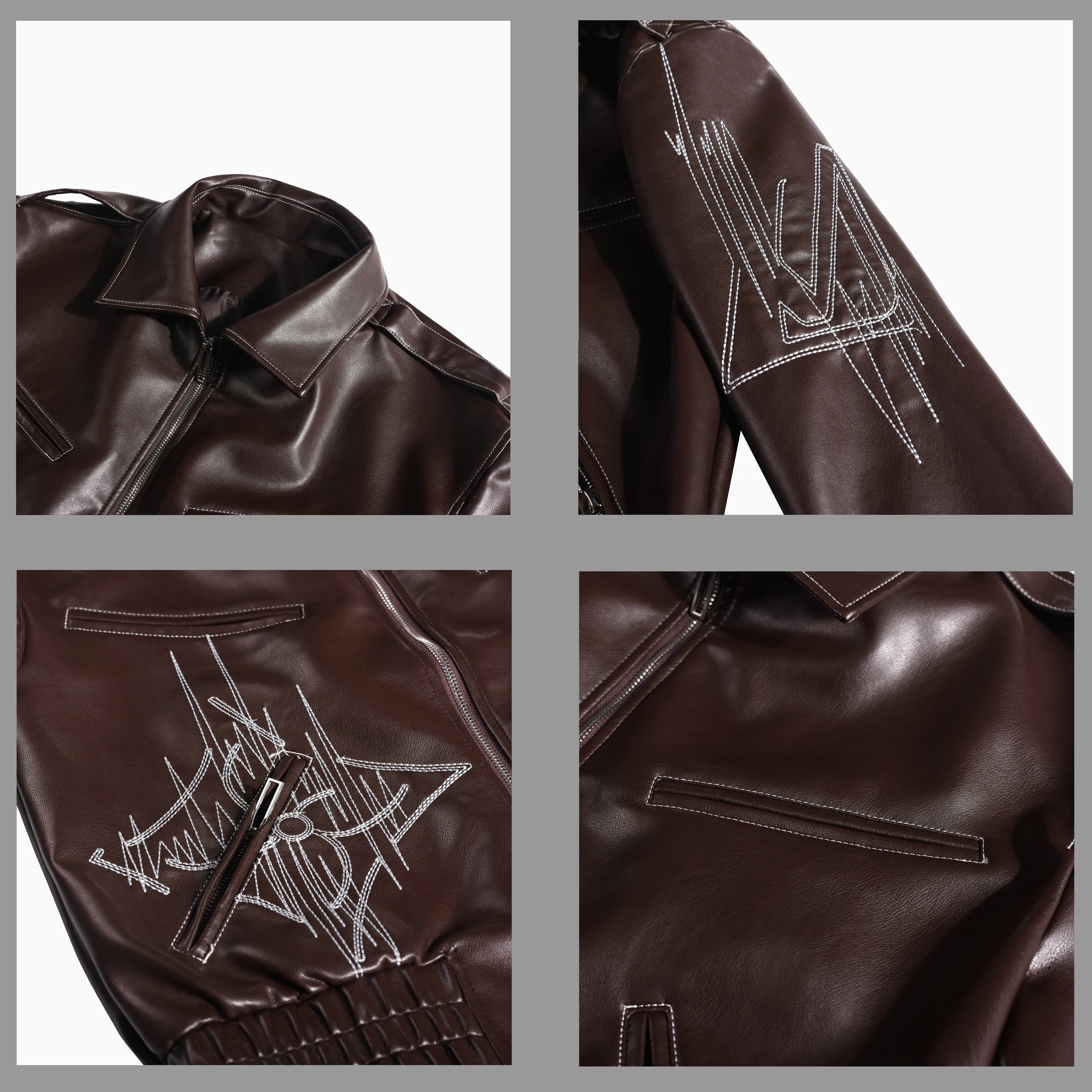 👑 KING EMBROIDERED LEATHER JACKET — VESTE CUIR BRODÉE PREMIUM HOMME