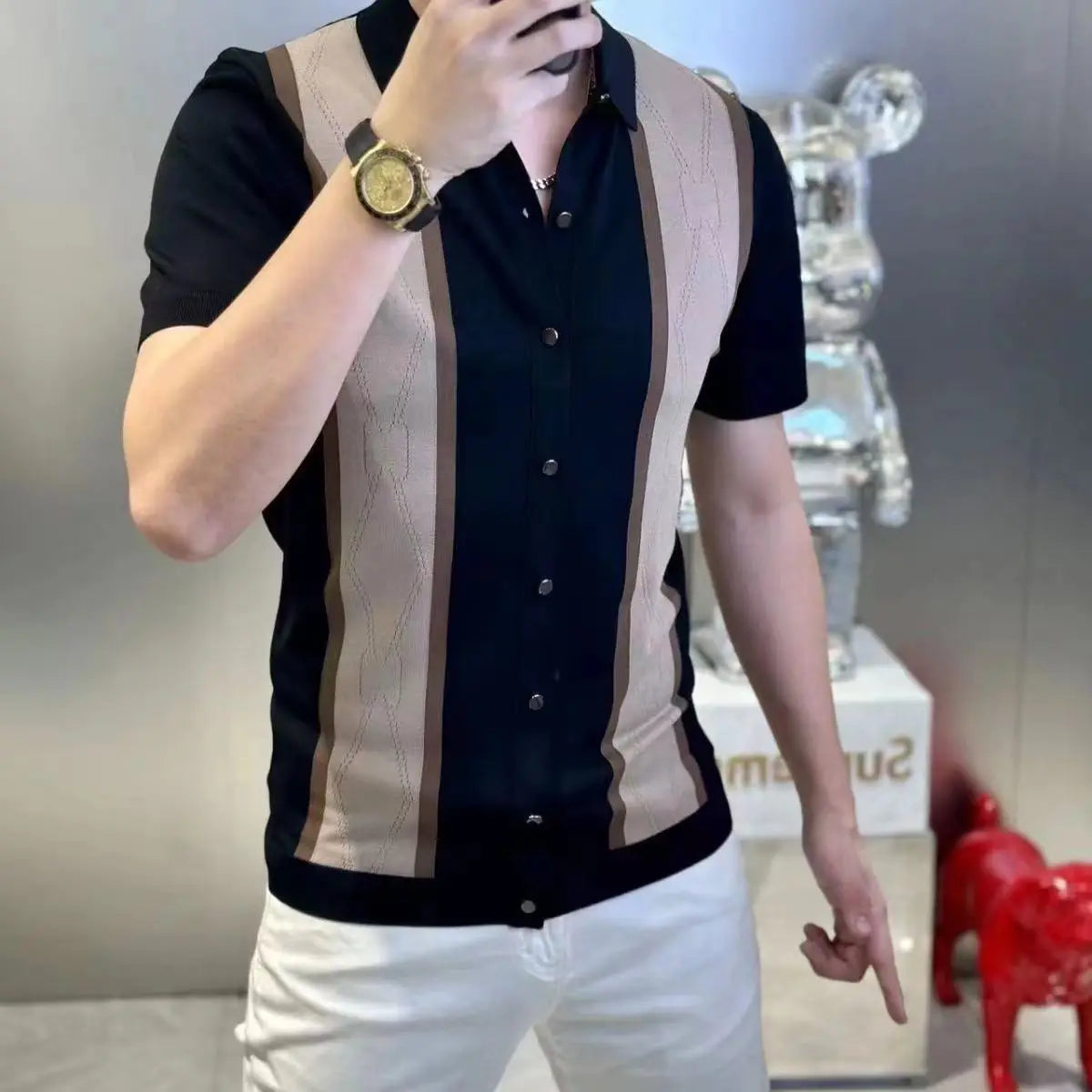 👑 KING COLORBLOCK SHIRT — CHEMISE SLIM FIT BICOLORE MANCHES COURTES BUSINESS