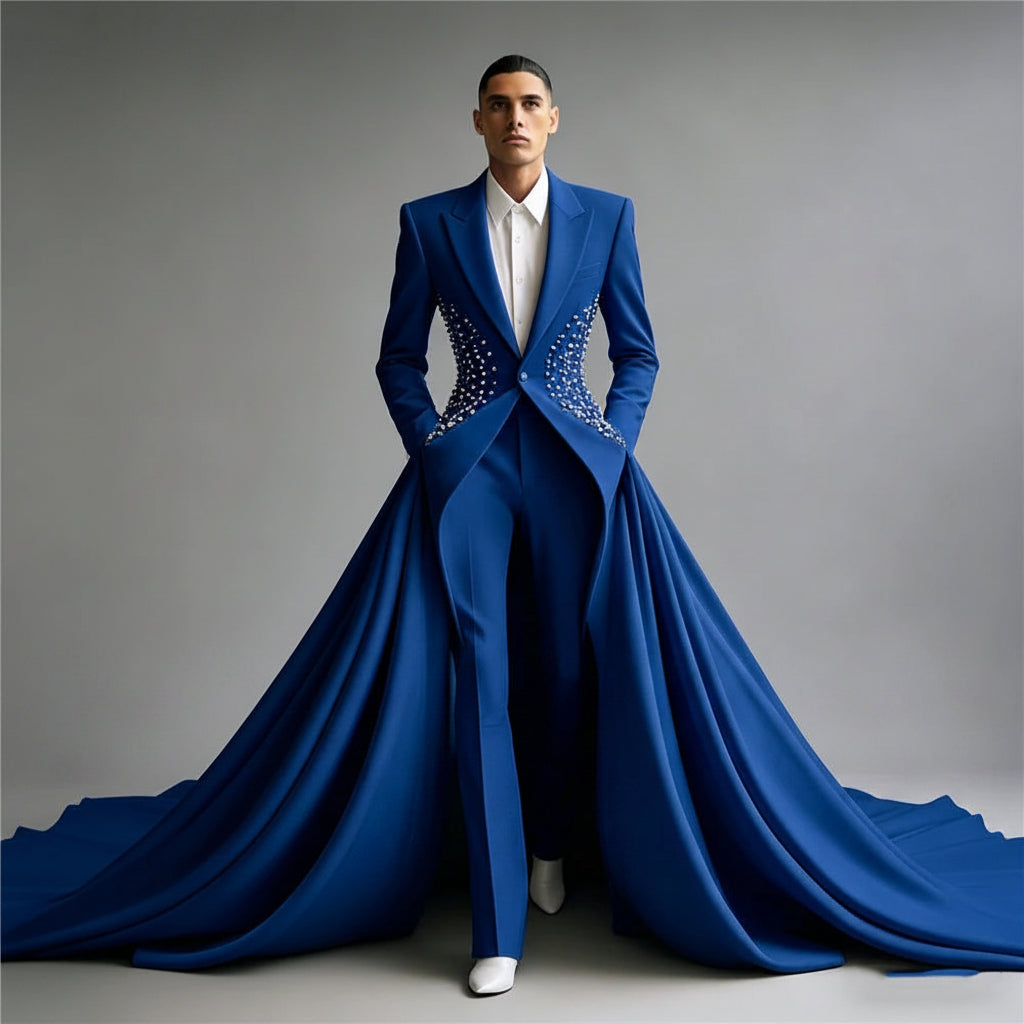 👑 KING PRESTIGE TUXEDO — COSTUME MARIAGE VESTE PERLÉE & CAPE LONGUE