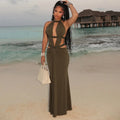 👑 QUEEN HALTER MAXI DRESS — ROBE LONGUE HALTER DOS NU AJOURÉE SATIN FRONCES