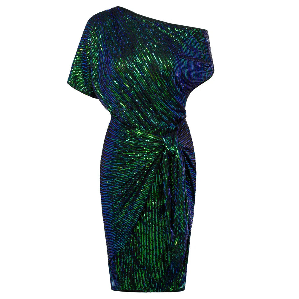👑 QUEEN SEQUINS ASYMÉTRIQUE — ROBE BODYCON UNE ÉPAULE