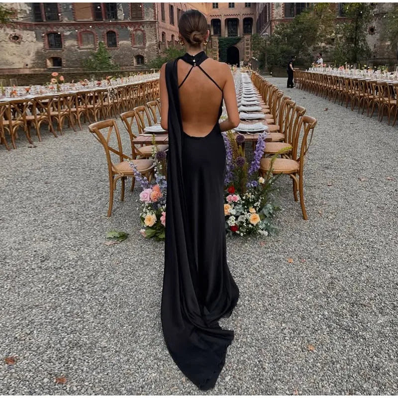 👑 QUEEN SATIN RIBBON — ROBE LONGUE COL DIAGONAL & DOS NU SIGNATURE