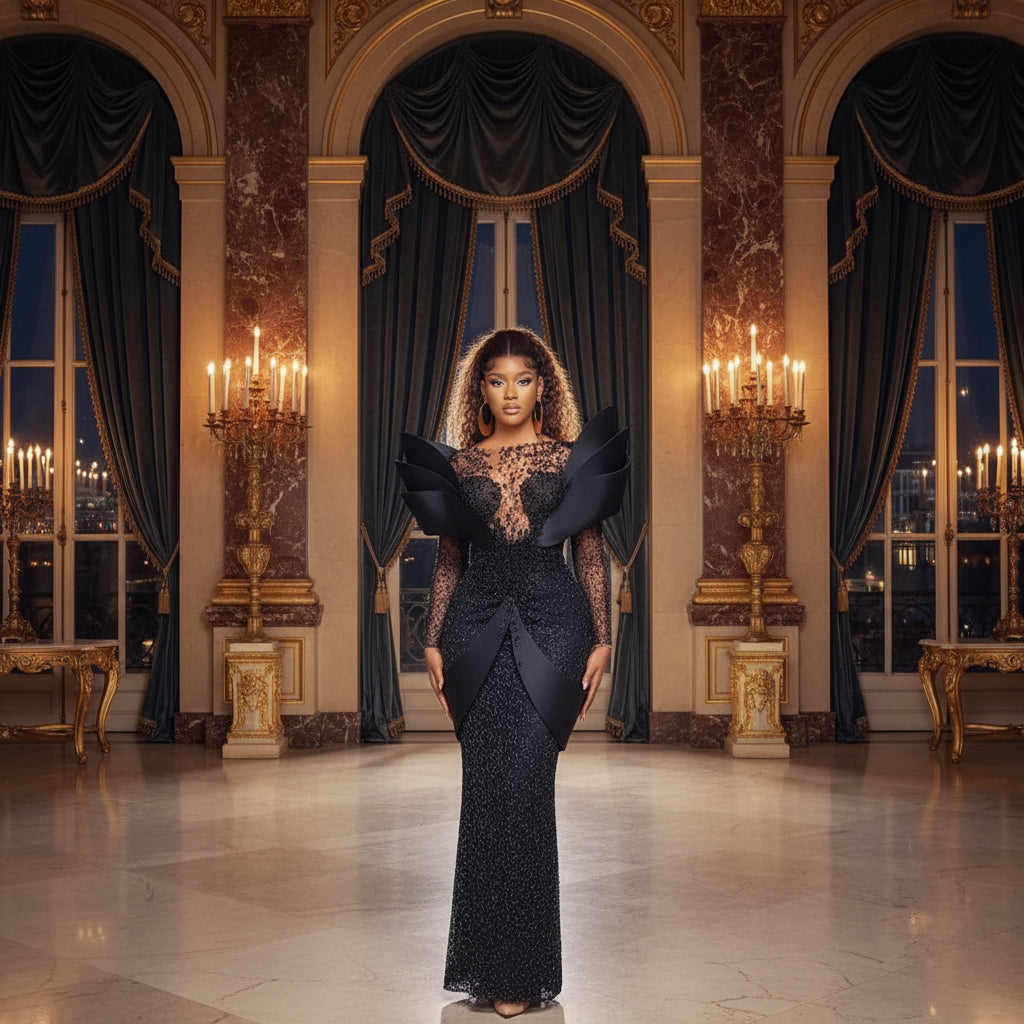 👑 QUEEN LACE NOIR — ROBE SIRÈNE DENTELLE NOIRE BRIDAL COUTURE