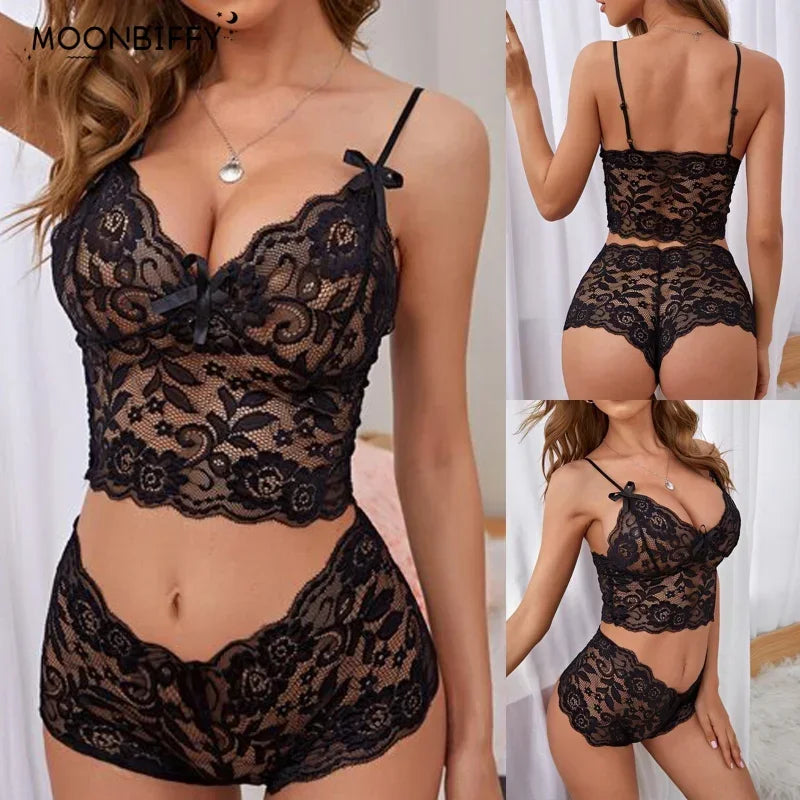 👑 QUEEN LACE FLORAL INTIMATES — ENSEMBLE LINGERIE DENTELLE FLORALE 2 PIÈCES NŒUD SIGNATURE