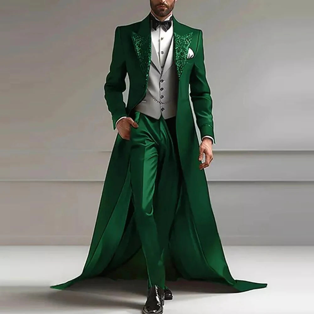 👑 KING CEREMONY SUIT — COSTUME 3 PIÈCES TRAÎNE & REVERS SEQUINS
