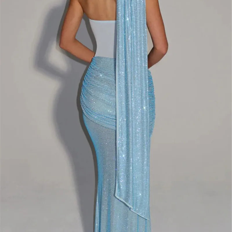 👑 QUEEN SEQUIN RIBBON — ROBE LONGUE TUBE TOP SEQUINS & DÉCOUPES SIGNATURE