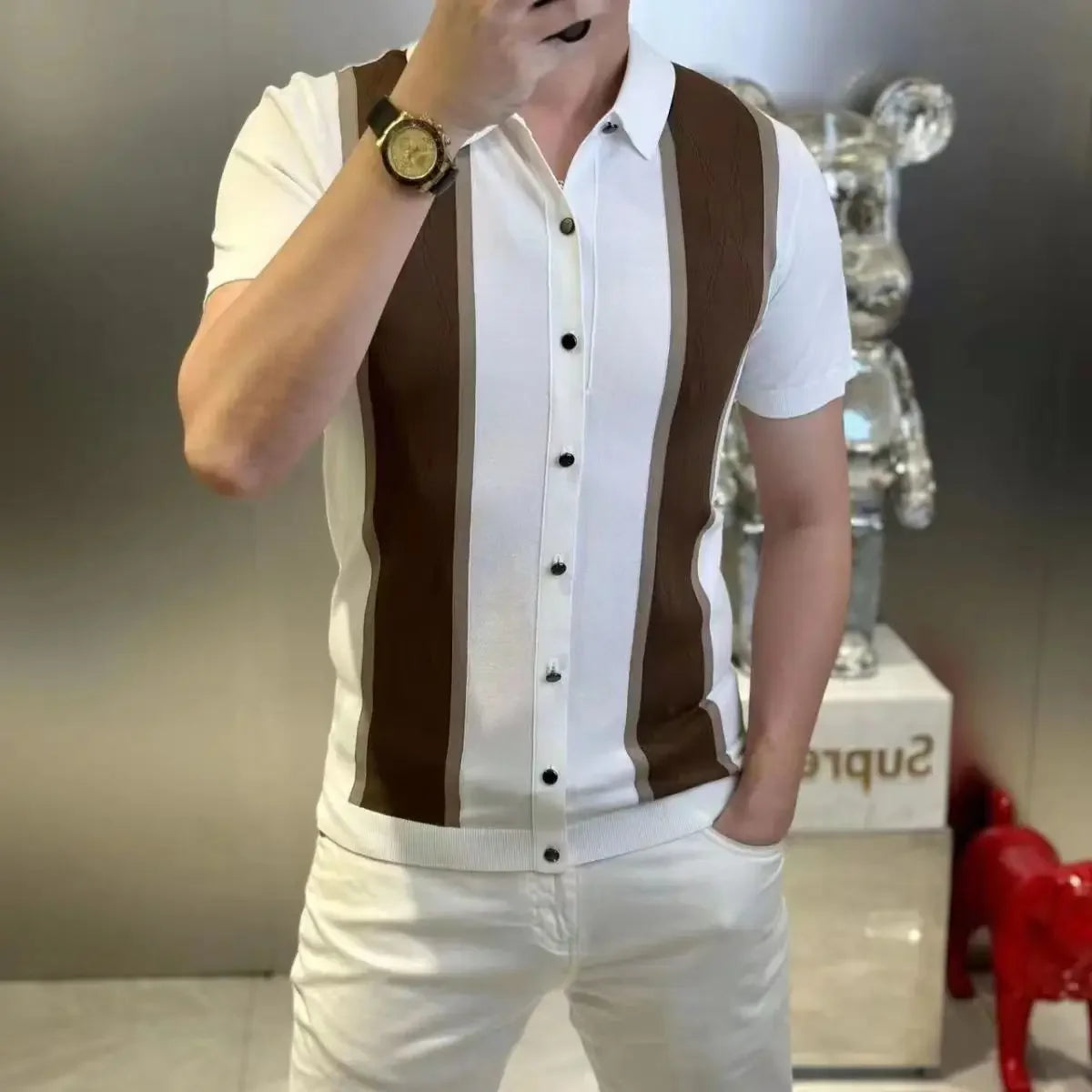 👑 KING COLORBLOCK SHIRT — CHEMISE SLIM FIT BICOLORE MANCHES COURTES BUSINESS