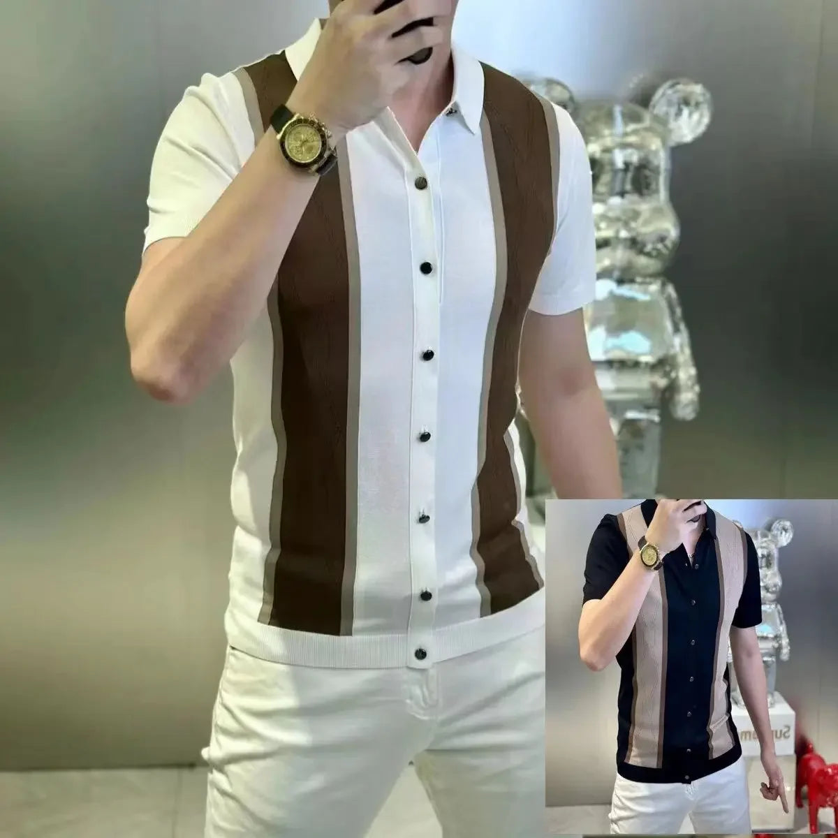 👑 KING COLORBLOCK SHIRT — CHEMISE SLIM FIT BICOLORE MANCHES COURTES BUSINESS