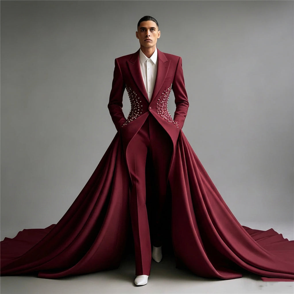 👑 KING PRESTIGE TUXEDO — COSTUME MARIAGE VESTE PERLÉE & CAPE LONGUE