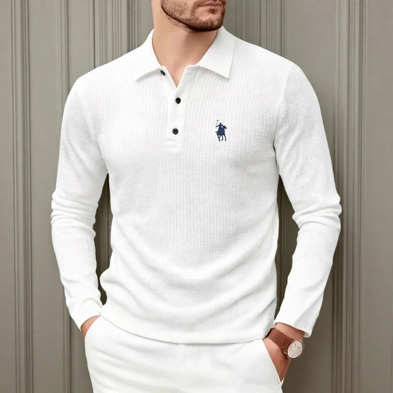 👑 KING POLO BRODÉ — POLO HOMME MANCHES LONGUES COUTURE PREMIUM