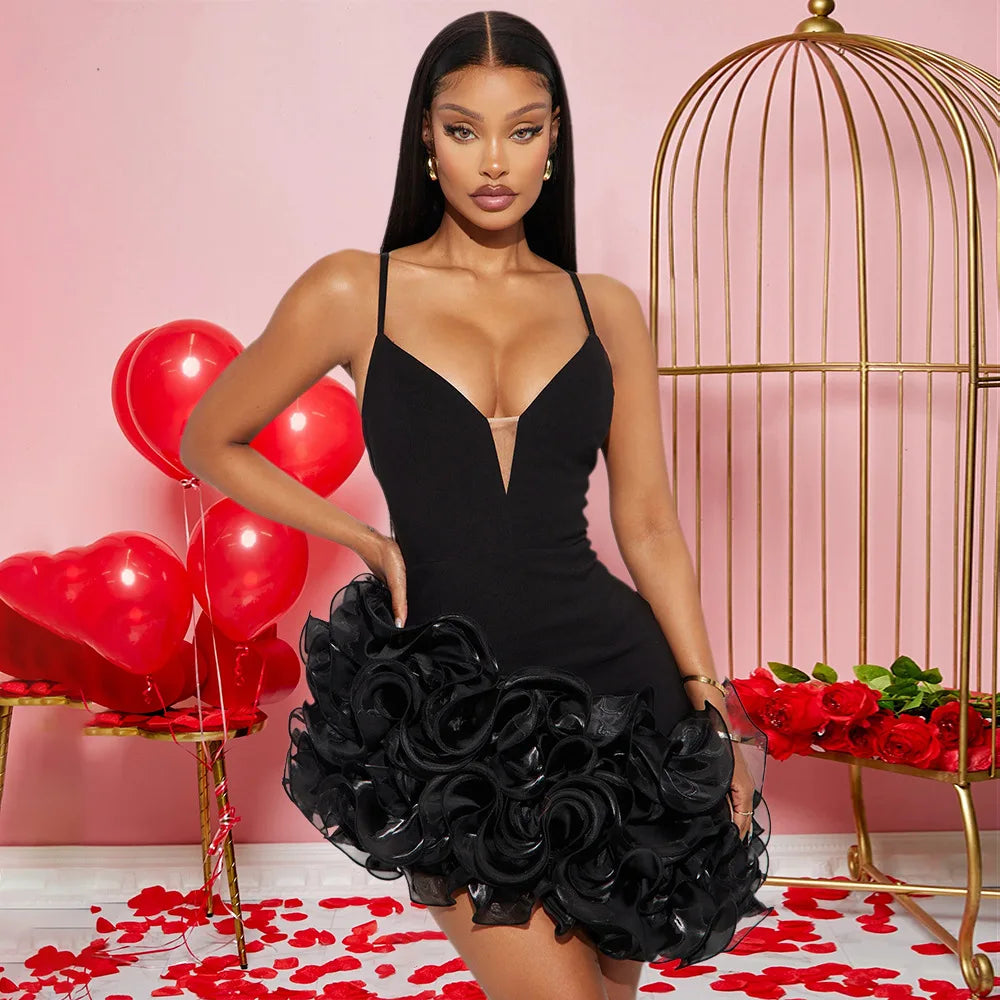 👑 QUEEN SCARLET — MINI ROBE COUTURE PLISSÉE À VOLANTS | ROUGE ABSOLU & NOIR SIGNATURE