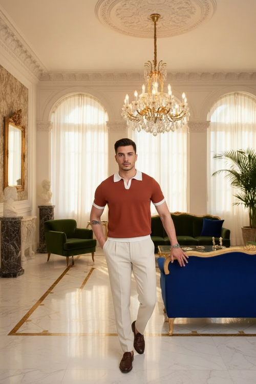 👑 KING POLO KNIT — POLO TRICOT COL REVERS CASUAL LUXE SIGNATURE