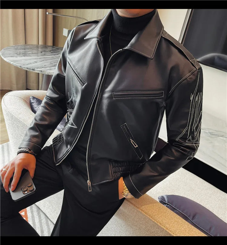 👑 KING EMBROIDERED LEATHER JACKET — VESTE CUIR BRODÉE PREMIUM HOMME