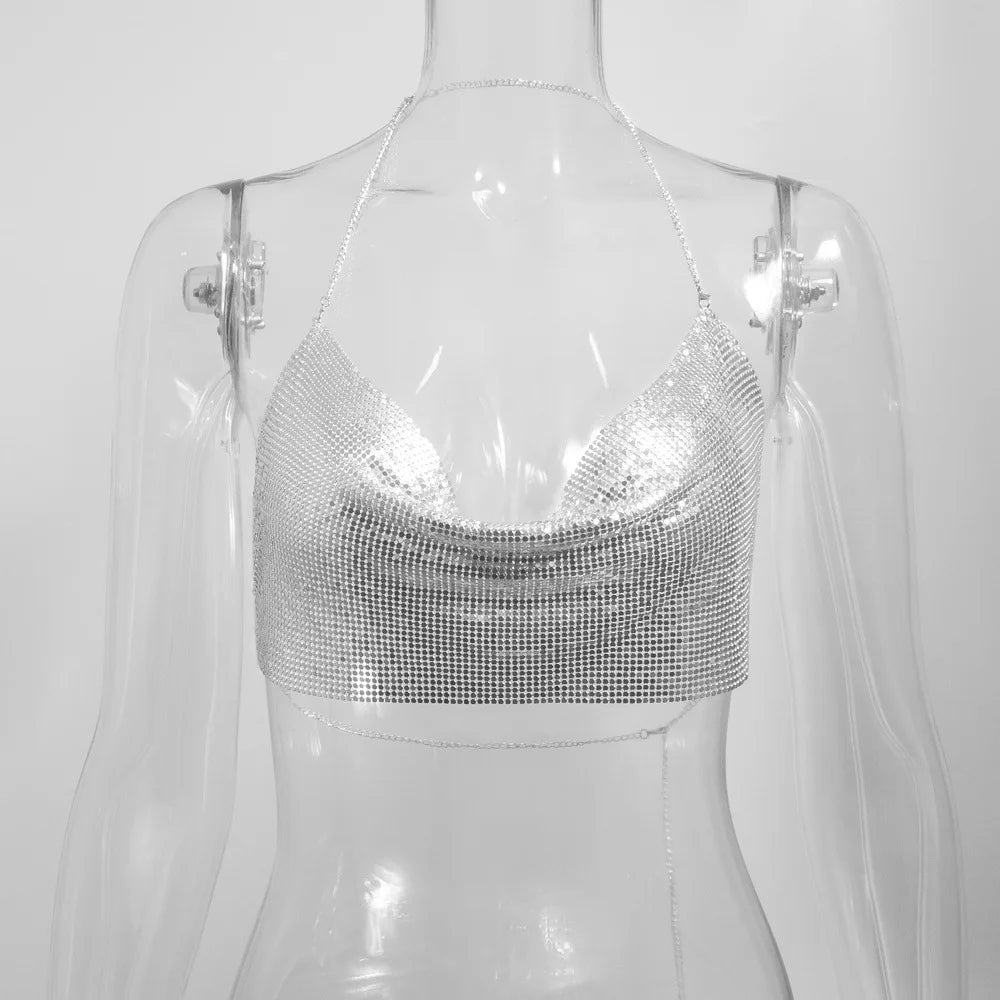 👑 QUEEN METAL — CROP TOP HALTER CORSET GLITTER