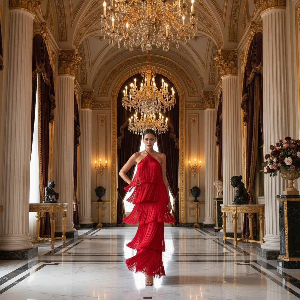 👑 Queen Franges Métallisées – Dos Nu Halter
