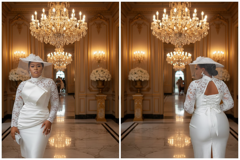 👑 QUEEN MERMAID LACE — ROBE SIRÈNE DENTELLE COL HAUT MANCHES LONGUES SIGNATURE